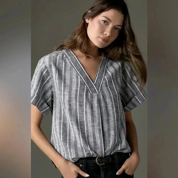 NWT Pilcro Anthropologie Linen Henley Surf Shirt S - Picture 1 of 7